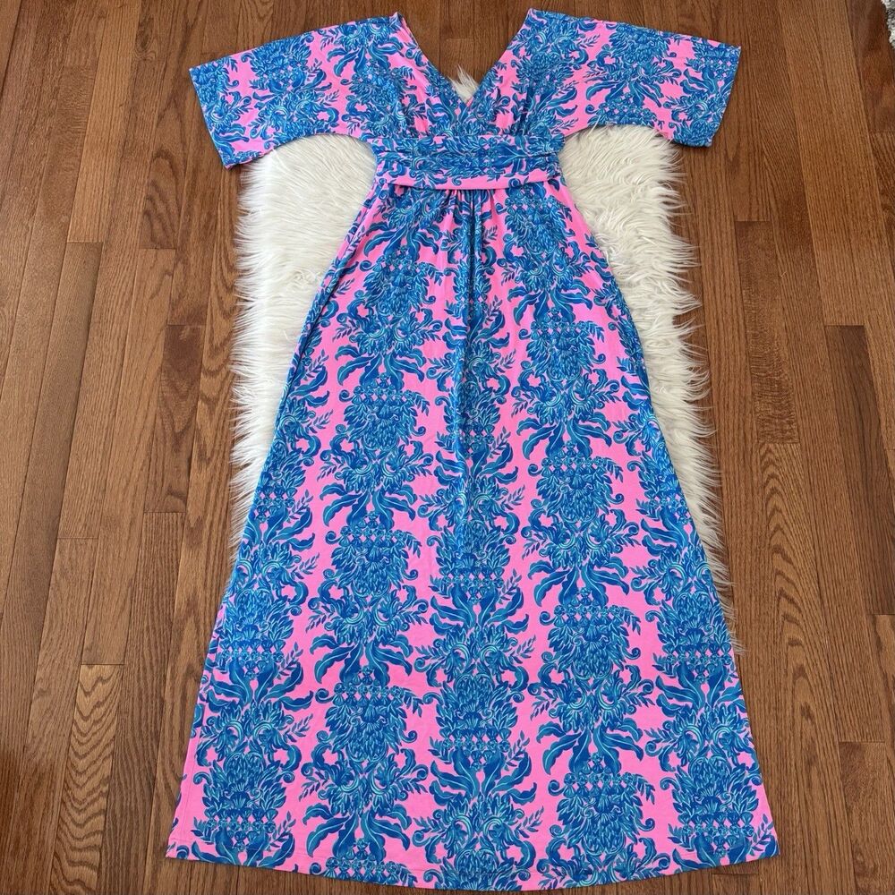 Lilly Pulitzer Parigi Maxi Dress Women’s XS Dilly Dally Pink Blue Resort Wear